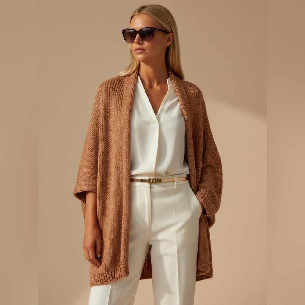 Elsamanda Italy Rose Gold Knit Cardigan Open Front Dolman Sleeve Oversized